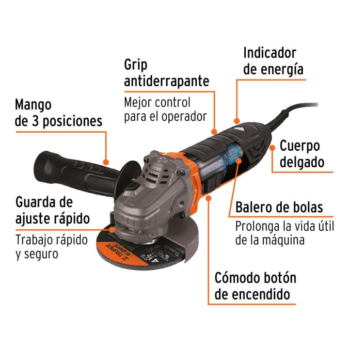 AMOLADORA ESMERIL ANGULAR PROFESIONAL 4 1/2" 850W ERGO-PRO TRUPER